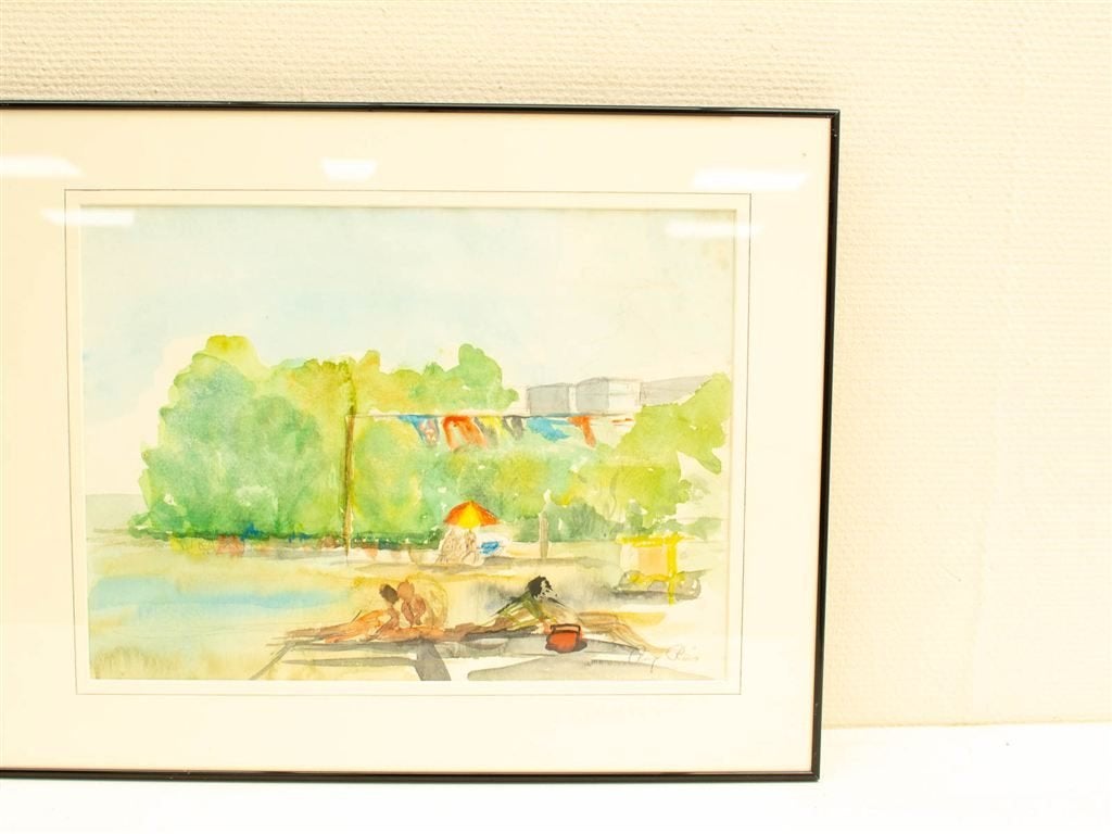 Aquarelle aan het meer 31303, Ophalen of Verzenden, Gebruikt, Minder dan 50 cm, Schilderij