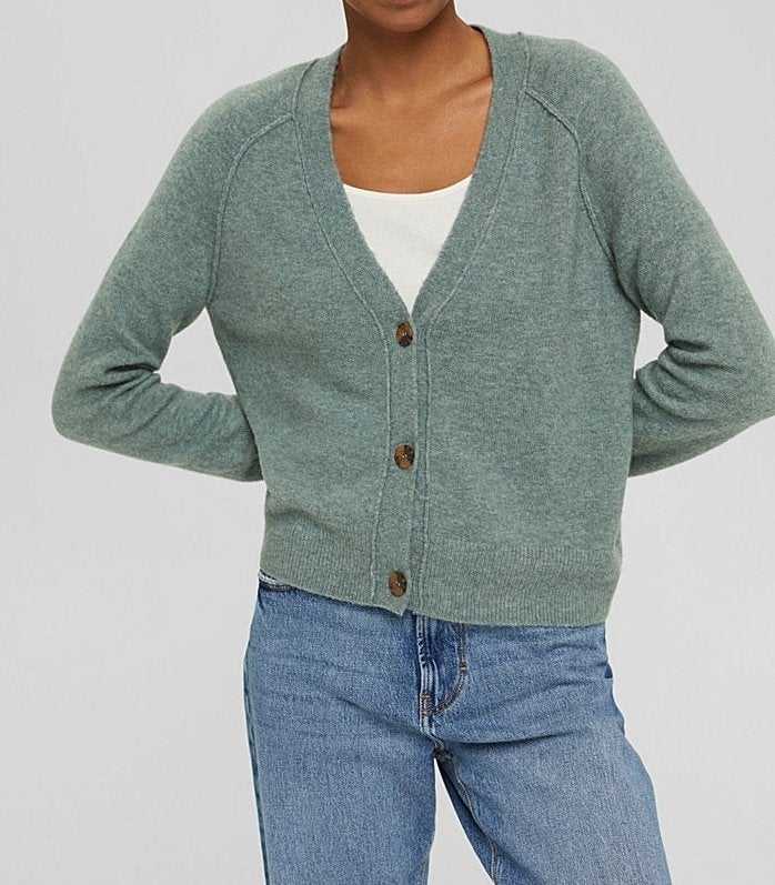 Esprit dusty groen buttoned wollen cardigan vest maat 38, Maat 38/40 (M), Nieuw, Ophalen of Verzenden, Groen