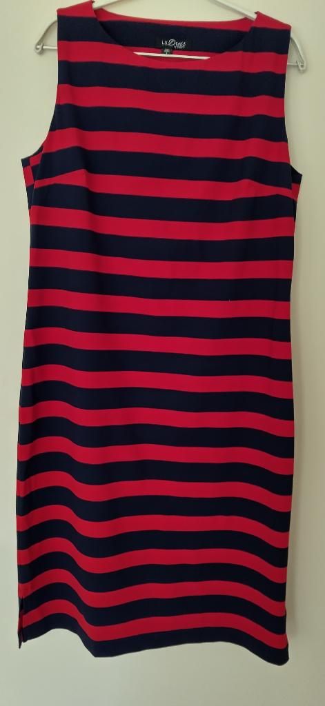 Rood-blauwe jurk van LaDress. Maat L, Maat 38/40 (M), Ophalen of Verzenden, Zo goed als nieuw, Knielengte