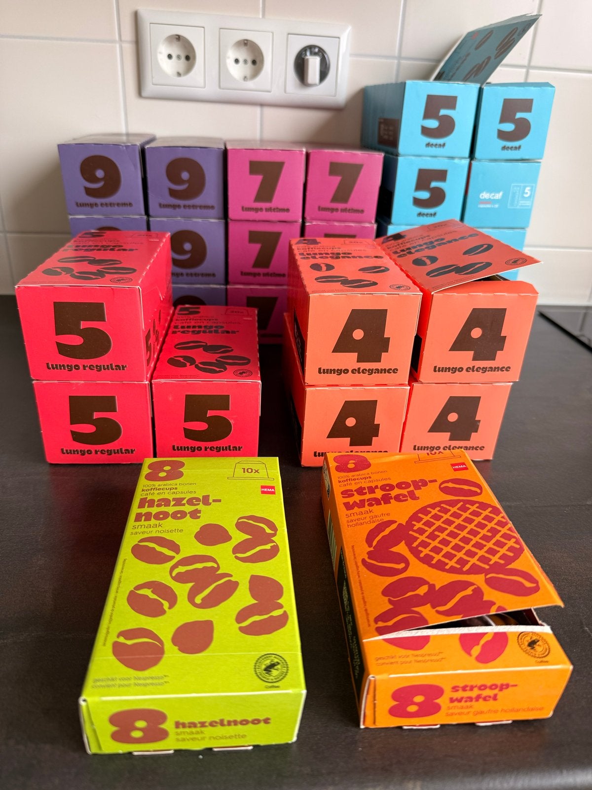 Hema koffiecups nespresso 29 doosjes - diverse smaken, Ophalen, Gebruikt, Koffiemachine, Koffiepads en cups