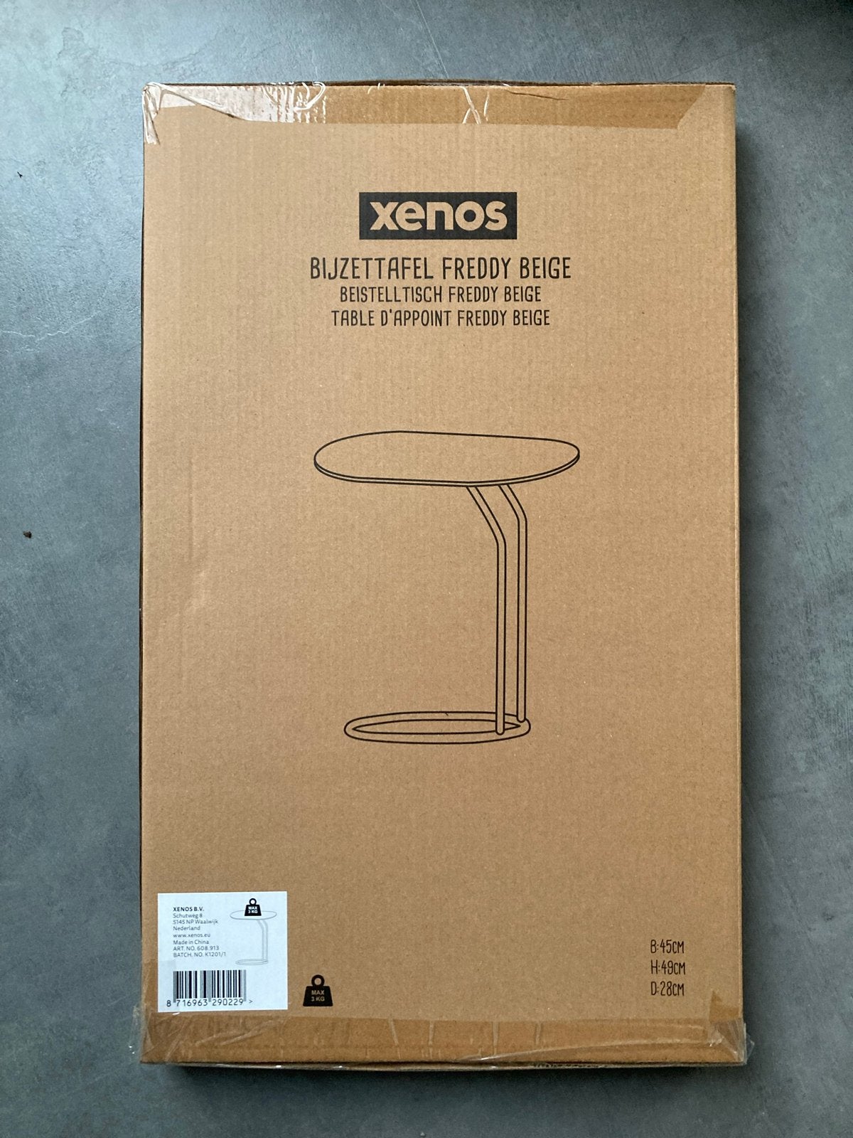Xenos bijzettafel Freddy Beige - Nieuw in doos, 45 tot 60 cm, Minder dan 55 cm, Metaal of Aluminium, Nieuw