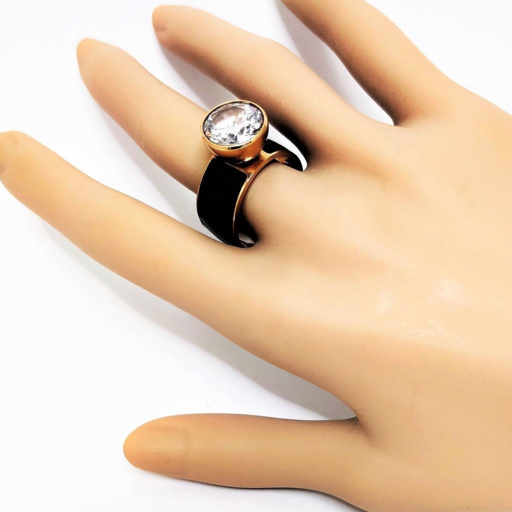 Roségoudkleurige Stalen Zwarte Keramische Ring Geschroefde, Sieraden, Tassen en Uiterlijk, Ringen, Met kristal, Birgitta-Gracht 33, 6465 EL Kerkrade, Nederland