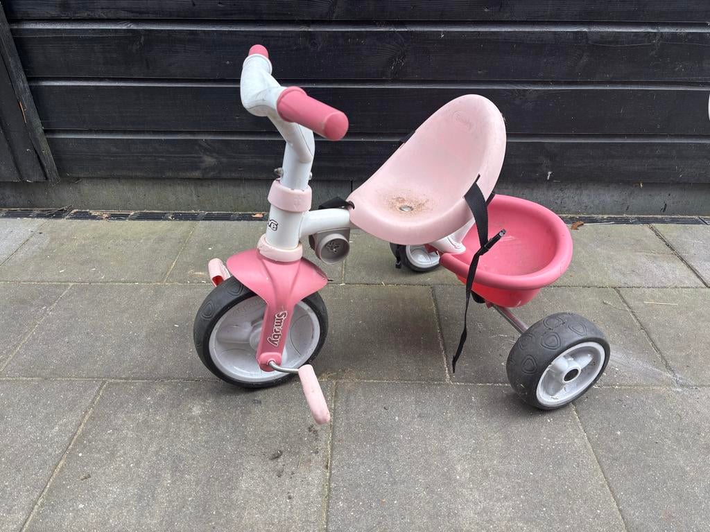 Smoby driewieler 3-in-1 roze met duwstang, Ophalen, Zo goed als nieuw, Duwstang