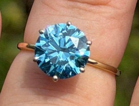 14k geel gouden ring met blauwe diamant van 3.51ct! nieuw!, Blauw, Nieuw, Ophalen of Verzenden, 17 tot 18