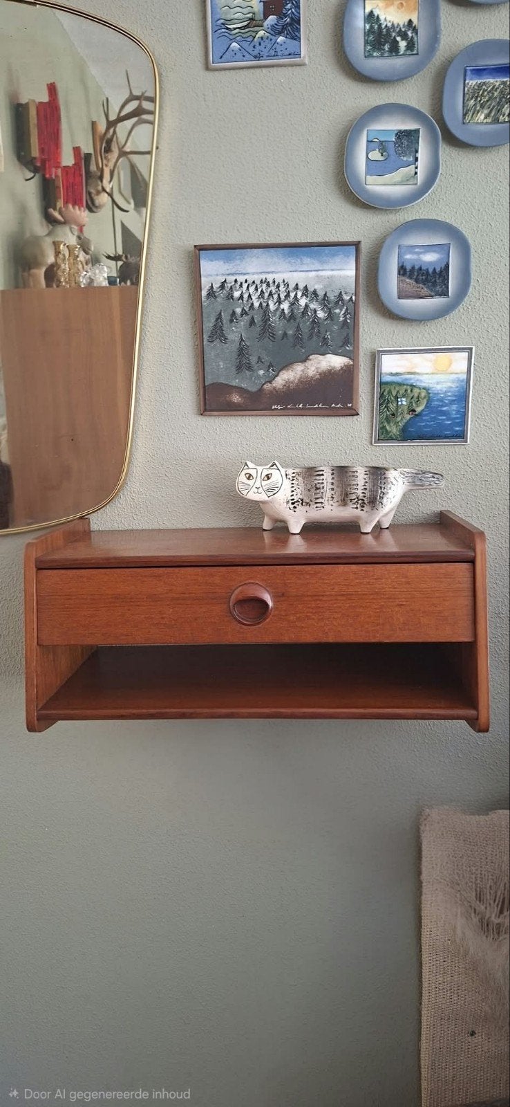 vintage teak hout Deense wandkast, kastje, met lade, Ophalen of Verzenden