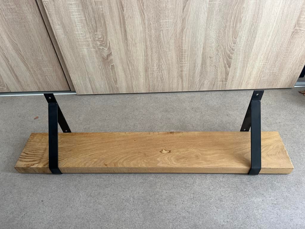 Eikenhouten wandplank met gepoedercoate beugels, Ophalen, Gebruikt