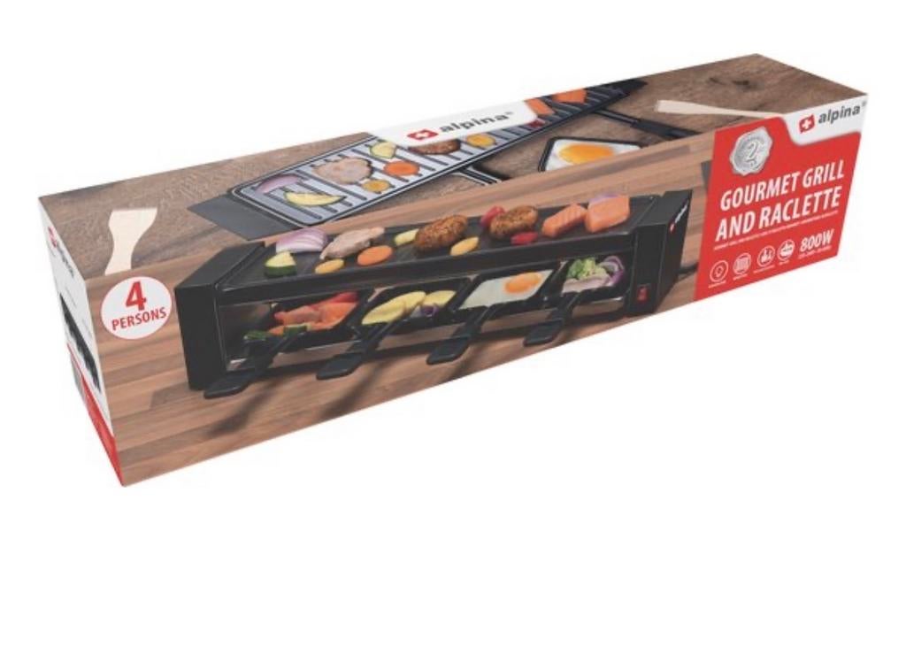 Alpina Gourmet Grill en Raclette 800W, Ophalen of Verzenden, Nieuw, Minder dan 4 personen