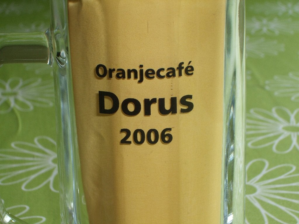 Grolsch bierpul 0.5 ltr - Oranjecafé Dorus 2006, Ophalen of Verzenden, Zo goed als nieuw, Pul(len), Grolsch