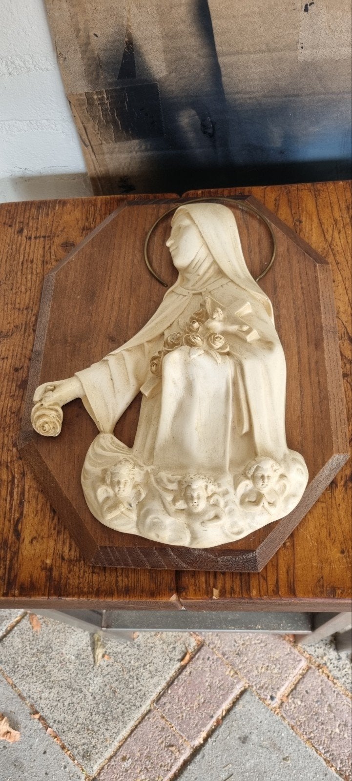 Antieke Franse wandplaquette Sint Theresia met engeltjes, Ophalen of Verzenden
