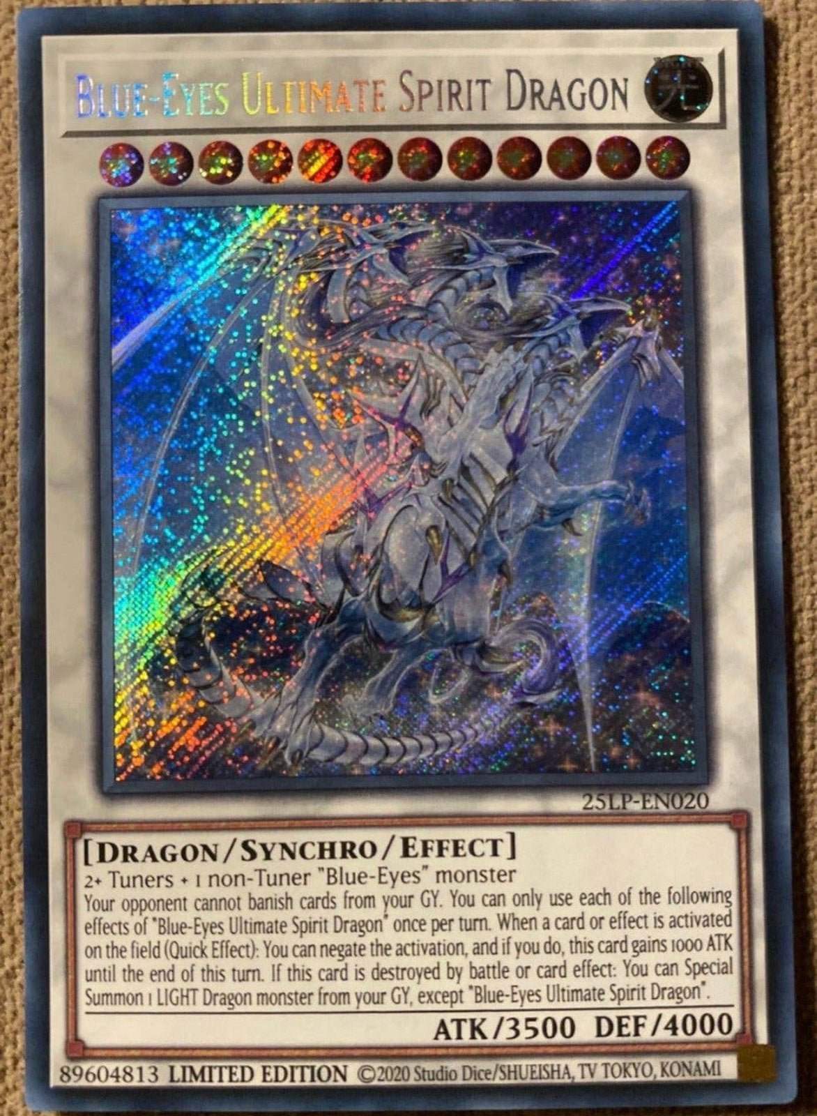 Yu-Gi-Oh! Blue-Eyes Ultimate Spirit Dragon 25LP World Promo, Hobby en Vrije tijd, Ophalen of Verzenden, Zo goed als nieuw, Losse kaart