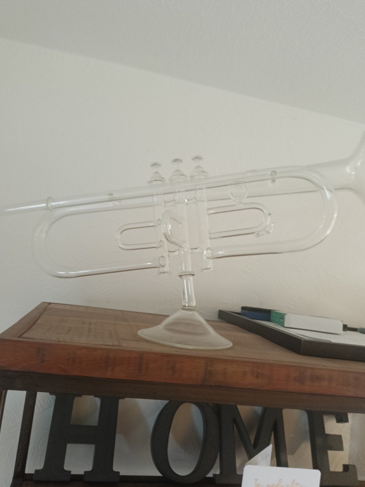 Decoratieve glazen trompet - Uniek kunstobject, Ophalen of Verzenden, Zo goed als nieuw, Overige typen