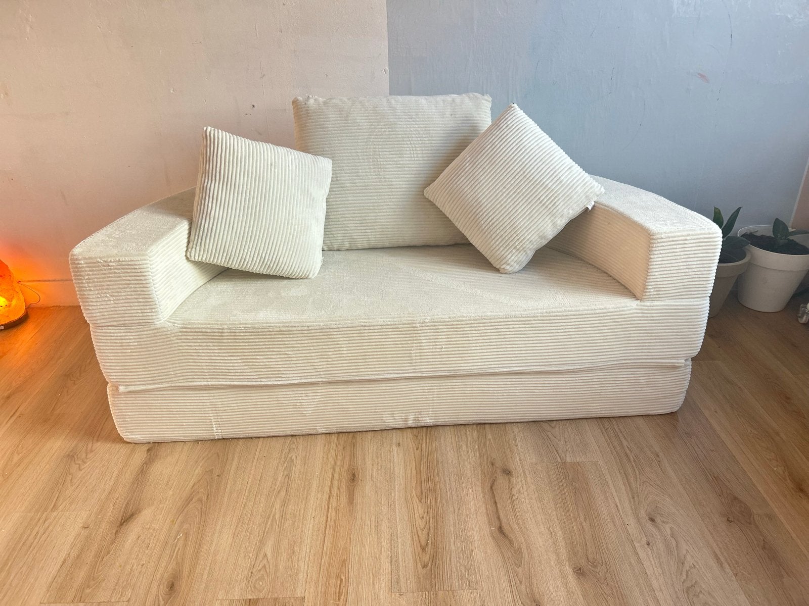 Crème slaapbank, Ophalen, Gebruikt, 150 tot 200 cm, Tweepersoons