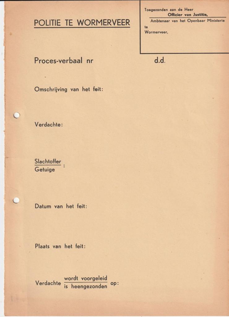 Kaft Proces Verbaal Politie te Wormerveer, Gebruikt, Verzenden, X, X