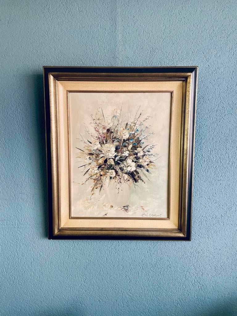 Bloemstilleven in lijst - Olieverf op doek, Antiek en Kunst, Ophalen
