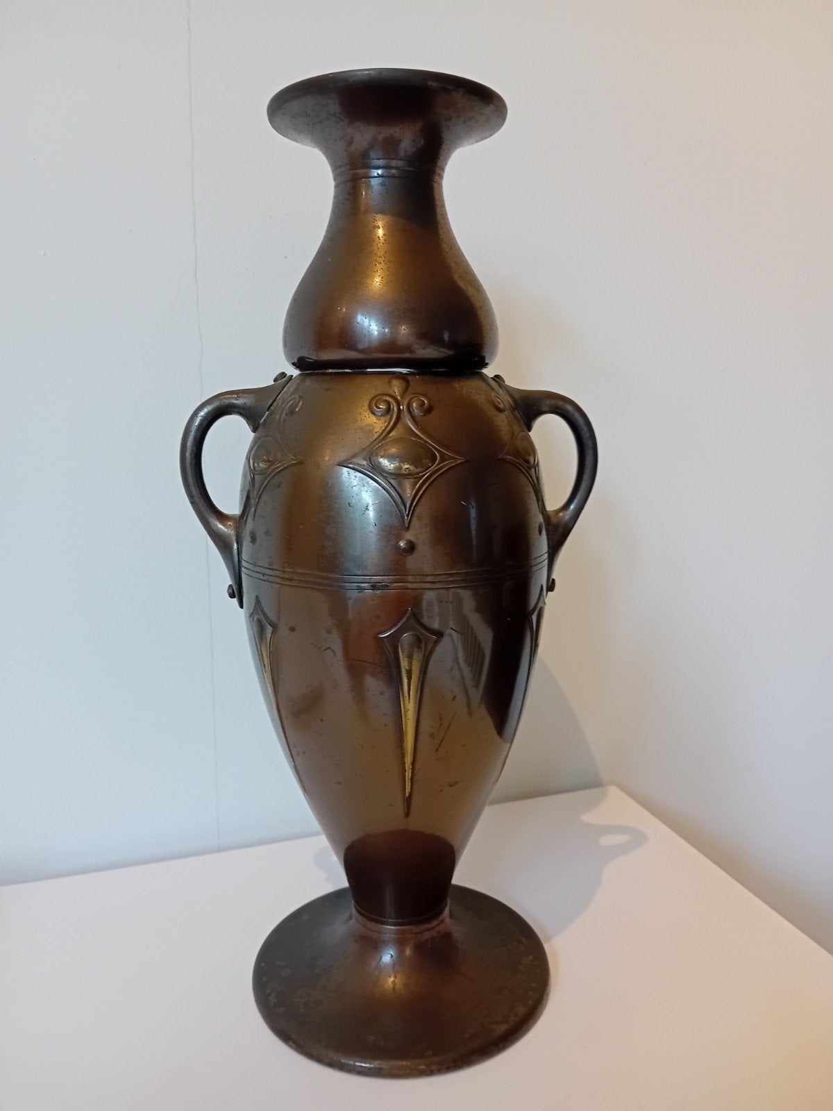 Daalderop Art Nouveau Koperen Vaas met Handvatten, Ophalen of Verzenden