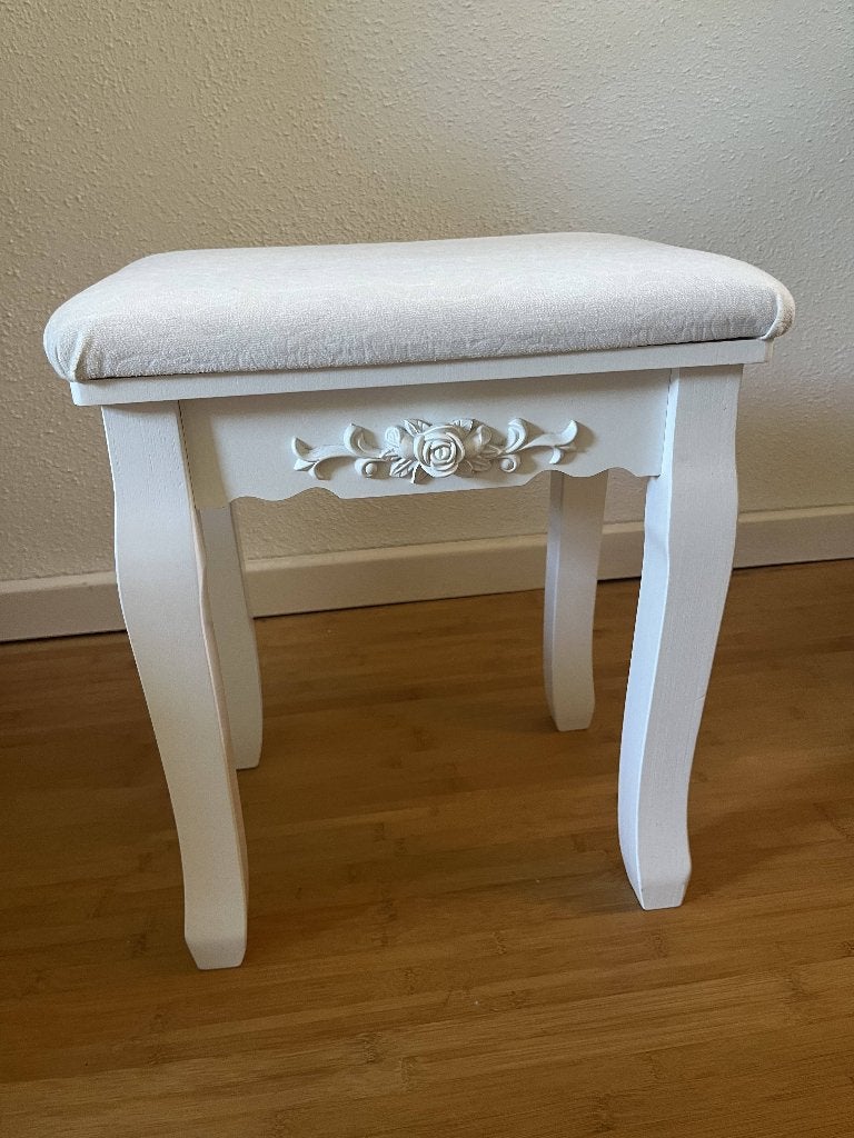 houten krukje, gestoffeerd, creme; voor makeuptafel of piano, Antiek en Kunst, Ophalen of Verzenden