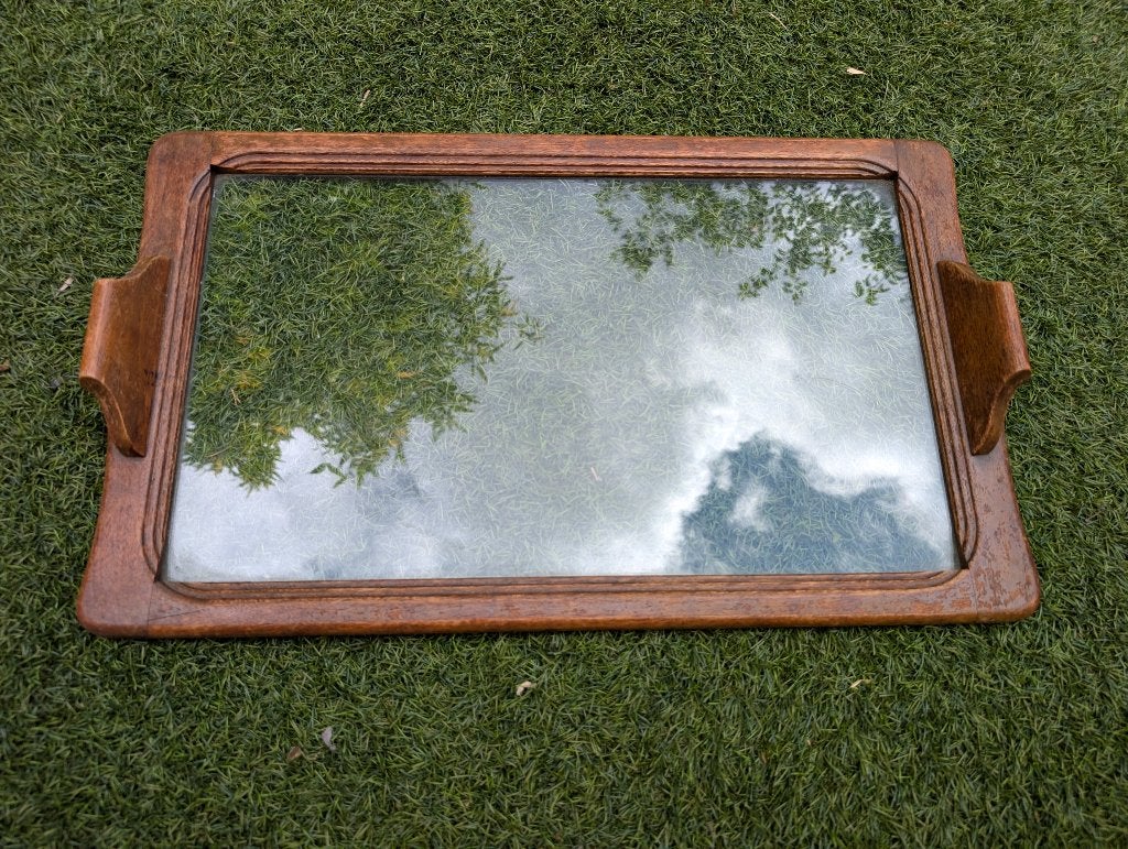 antiek dienblad eiken met glas 5 euro, Huis en Inrichting, Woonaccessoires | Dienbladen, Ophalen, Gebruikt, Rechthoekig, Hout