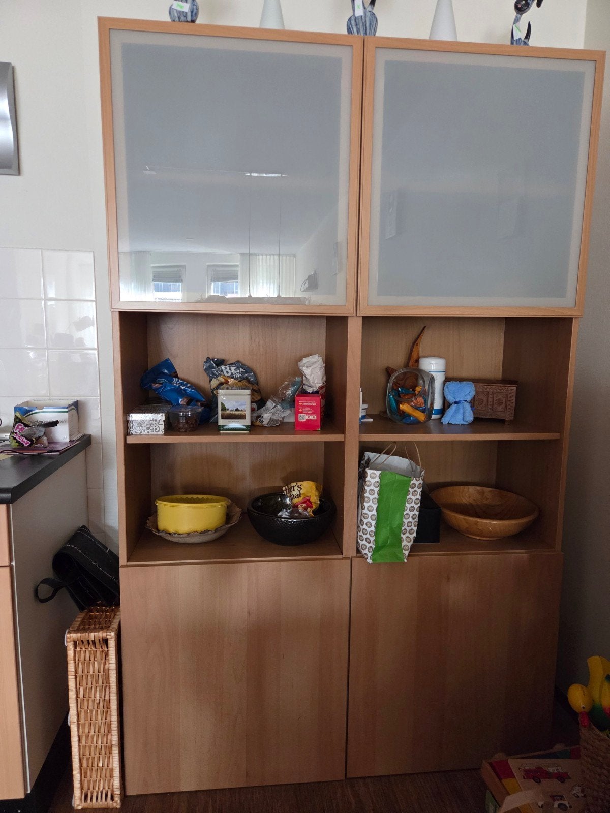 Hoge kast/dressoir met open gedeelte en kastjes, Ophalen, 50 tot 100 cm, Modern, 150 tot 200 cm