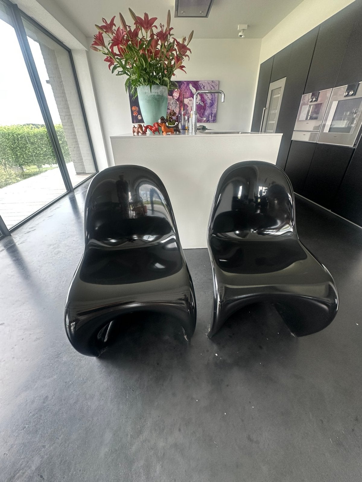 2 Verner Panton chairs hoogglans zwart, Ophalen, Zwart, Stoel, Gesigneerd