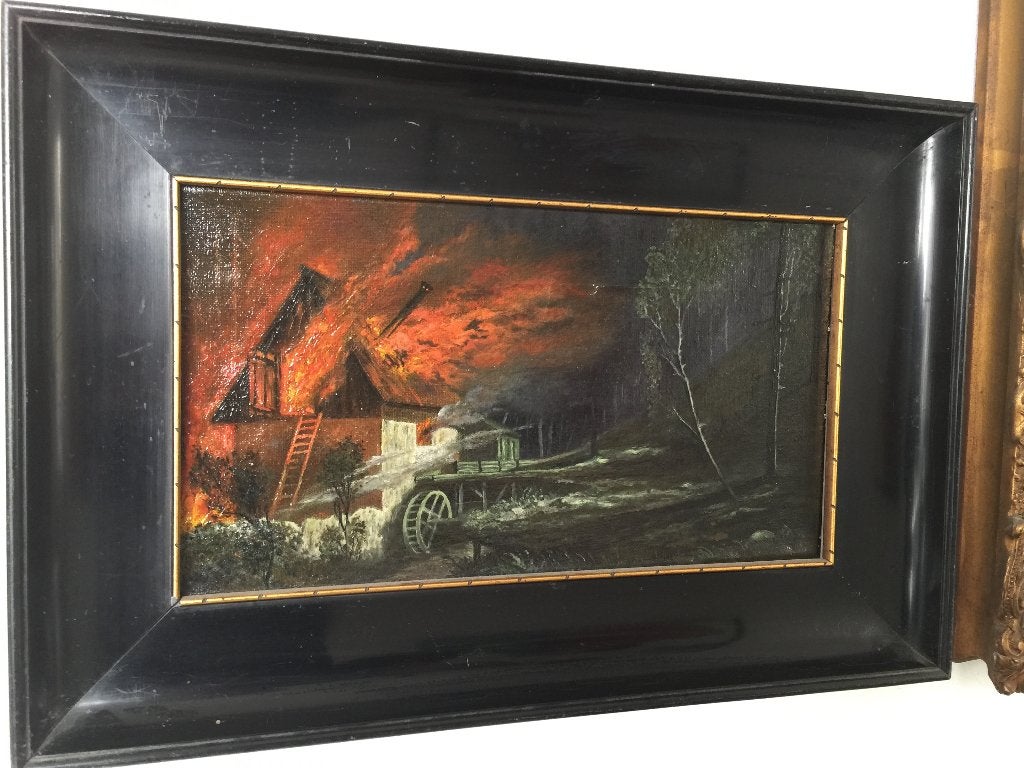 Fraai schilderij begin 20ste eeuw, buitenmaat 48 cm x 33 cm, Antiek en Kunst, Ophalen, Doek, Origineel werk, Landschap
