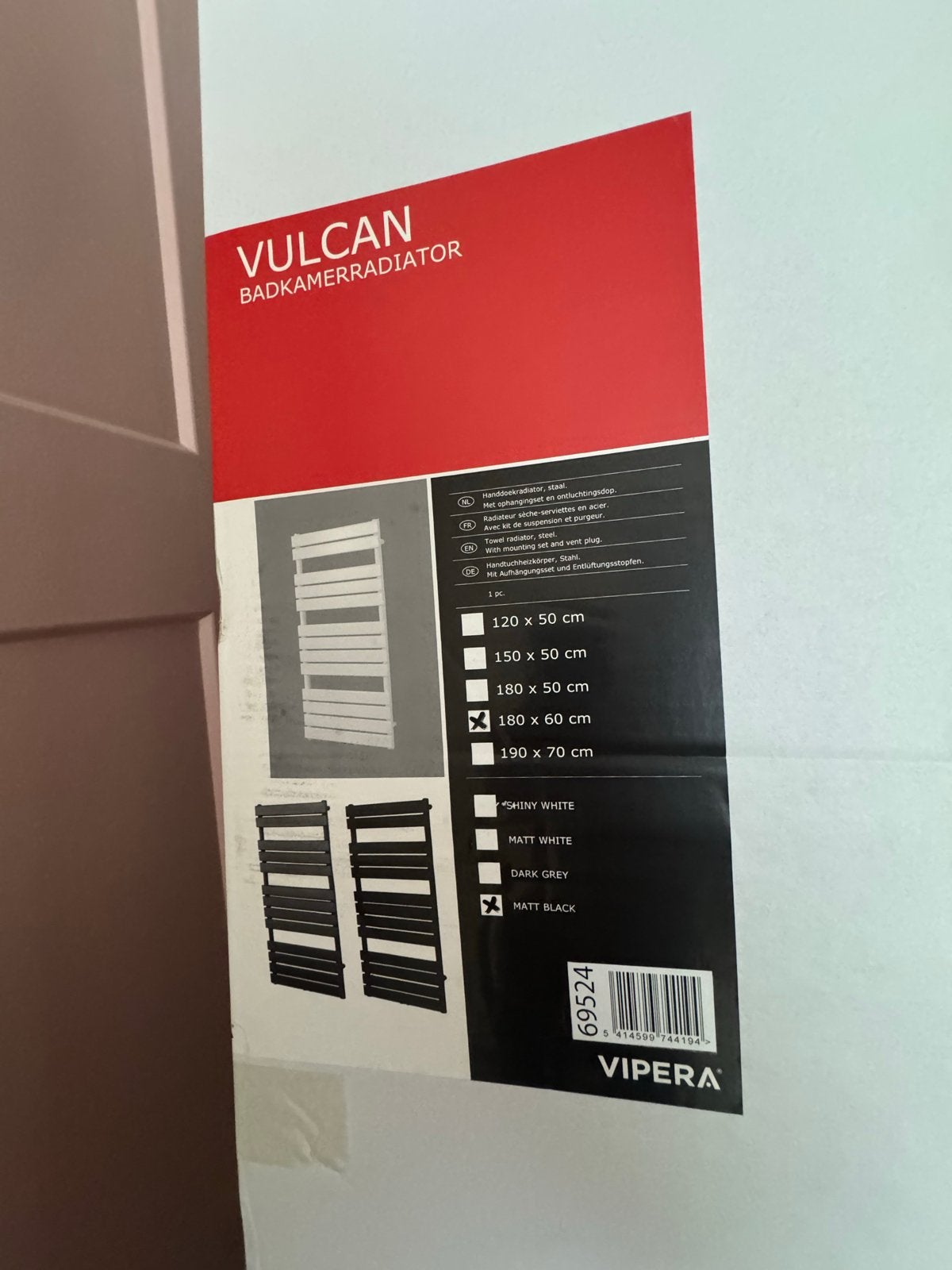 VULCAN Badkamerradiator - Mat Zwart 180x60 cm, Ophalen, Nieuw