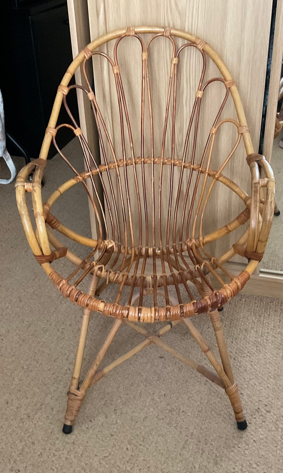 Rotan stoel, vintage jaren 70, Ophalen, Gebruikt, Bruin, Riet of Rotan