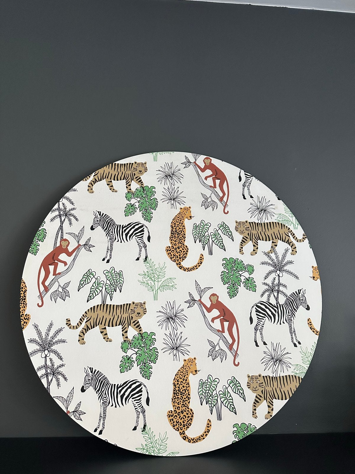 Ronde wanddecoratie met jungle dieren print, Huis en Inrichting, Woonaccessoires | Overige, Hout, Meerkleurig, Overige stijlen