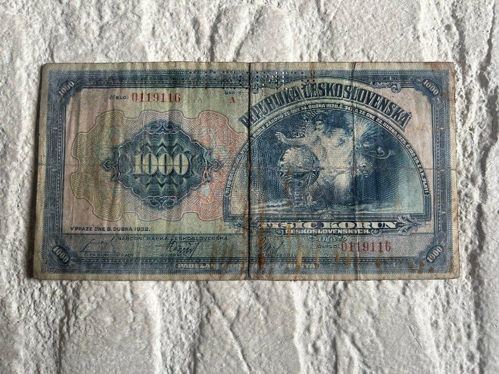 Bankbiljet Republika Ceskoslovenska 1000Korun, Ophalen, Overige landen, Los biljet