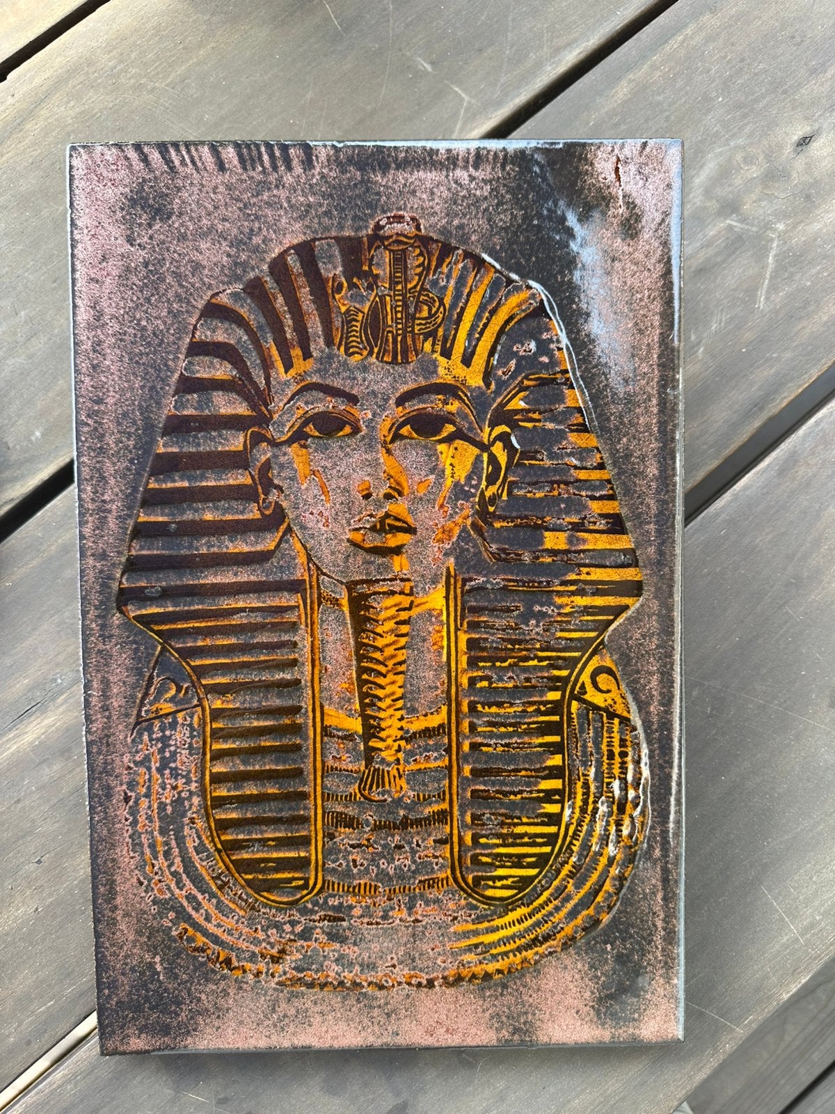 Keramische plaquette met Egyptische farao Toetanchamon, Ophalen of Verzenden