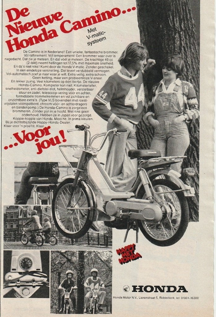 retro reclame 1977 Honda Camino brommer uniek fantastisch, Verzamelen, Verzenden, Overige typen