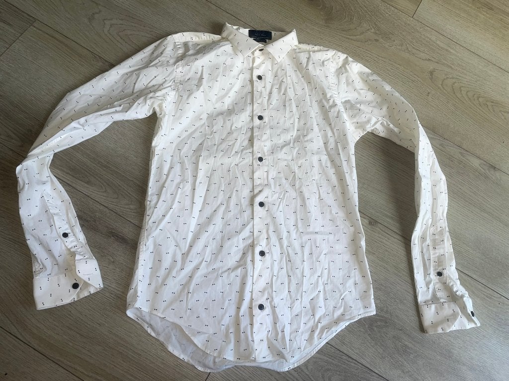 Overhemd blouse slim fit S wit witte feestelijke kerst, Verzenden, Gedragen, Wit, Halswijdte 38 (S) of kleiner
