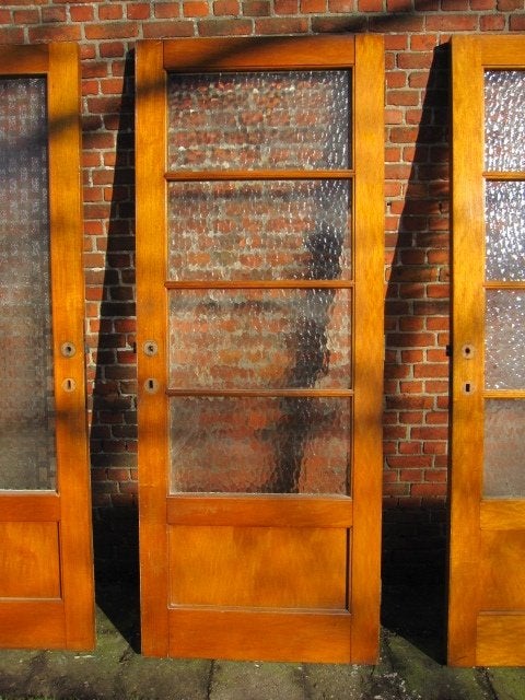 205,5hx80,5br twee x antieke eiken binnendeuren met glas, Ophalen