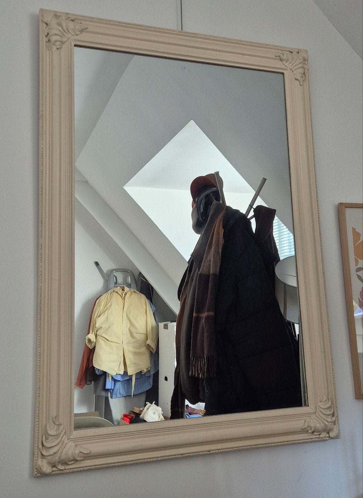 Crème wit houten spiegel, 103x73 cm, Ophalen, Rechthoekig