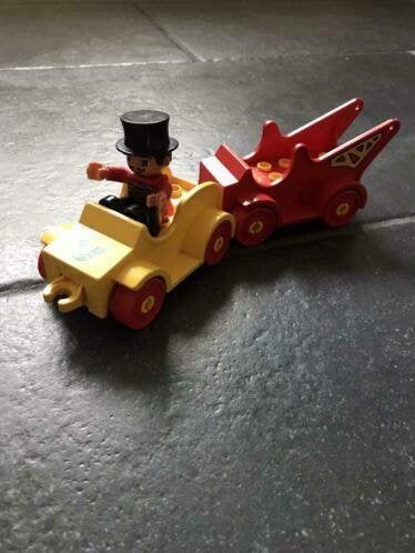 Lego Duplo Circus gele auto, rode sleepwagen en acrobaat, Gebruikt, Ophalen of Verzenden, Compleet, Duplo
