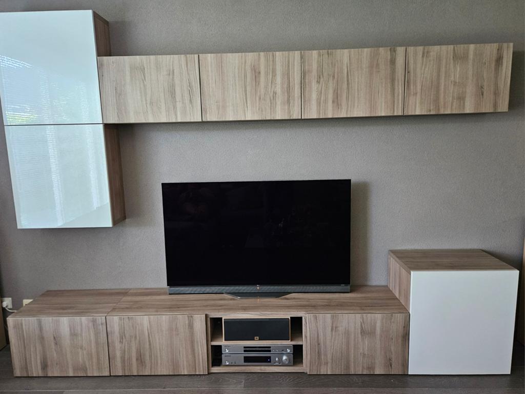 IKEA Besta TV-wandmeubel eiken gelazuurd / wit hoogglans, Ophalen, Gebruikt, 200 cm of meer, 200 cm of meer