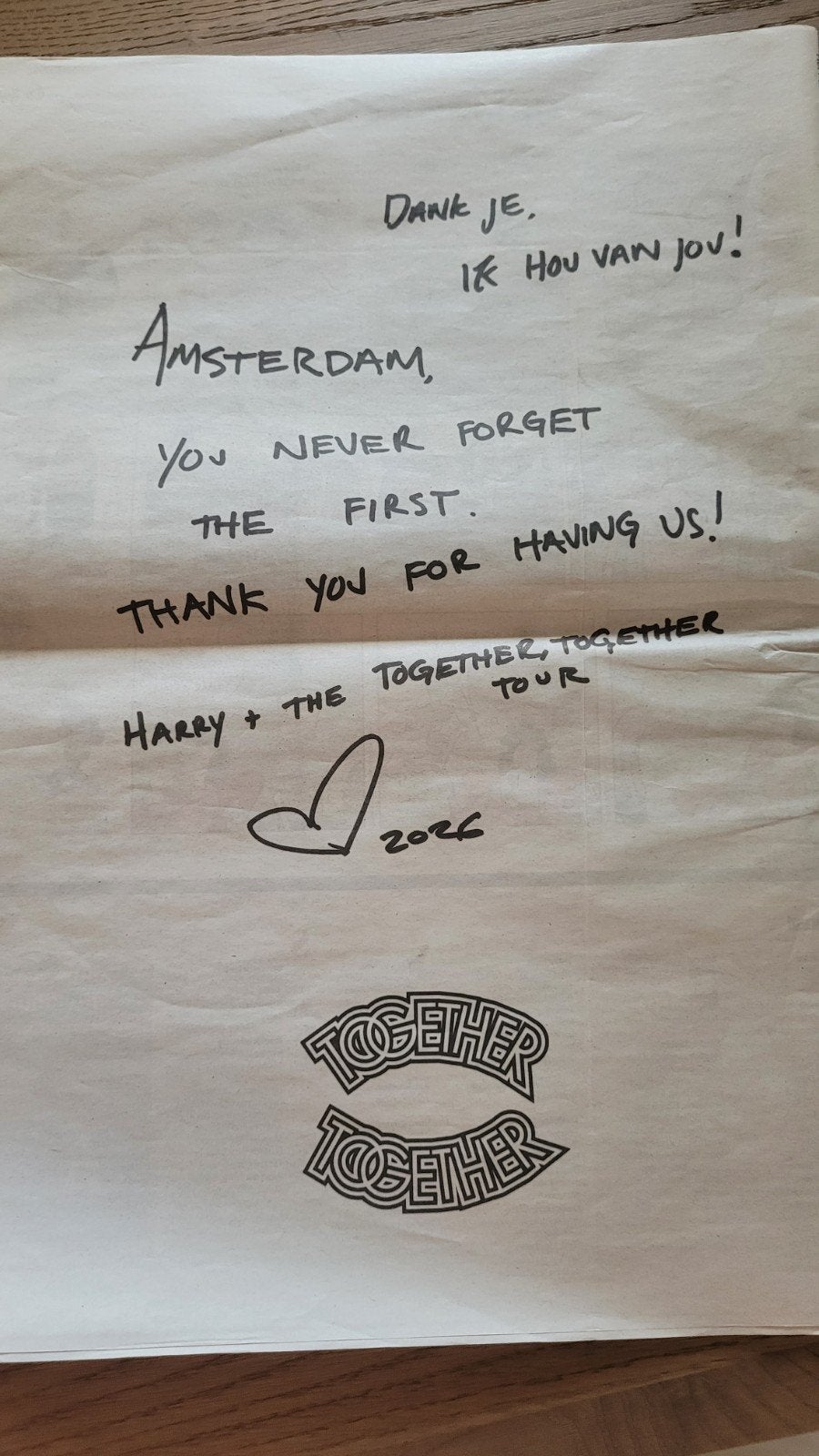 Persoonlijke boodschap Harry Styles in het Parool 6-6-2026, Boeken, Ophalen of Verzenden, Gelezen, Krant