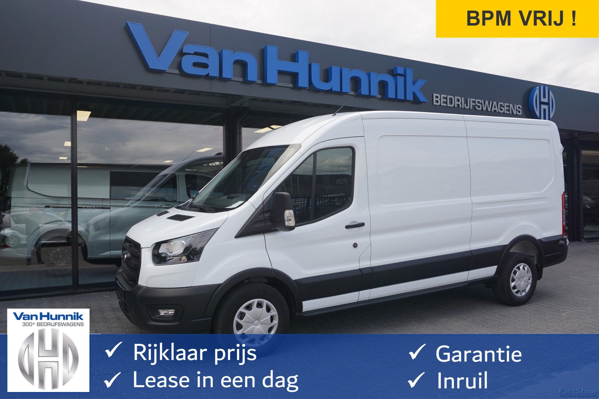 Ford Transit 350L 130PK AUT L3H2 BPM VRIJ! 12" Sync 4 Navi,, Gebruikt, 4 cilinders, Wit, Bedrijf