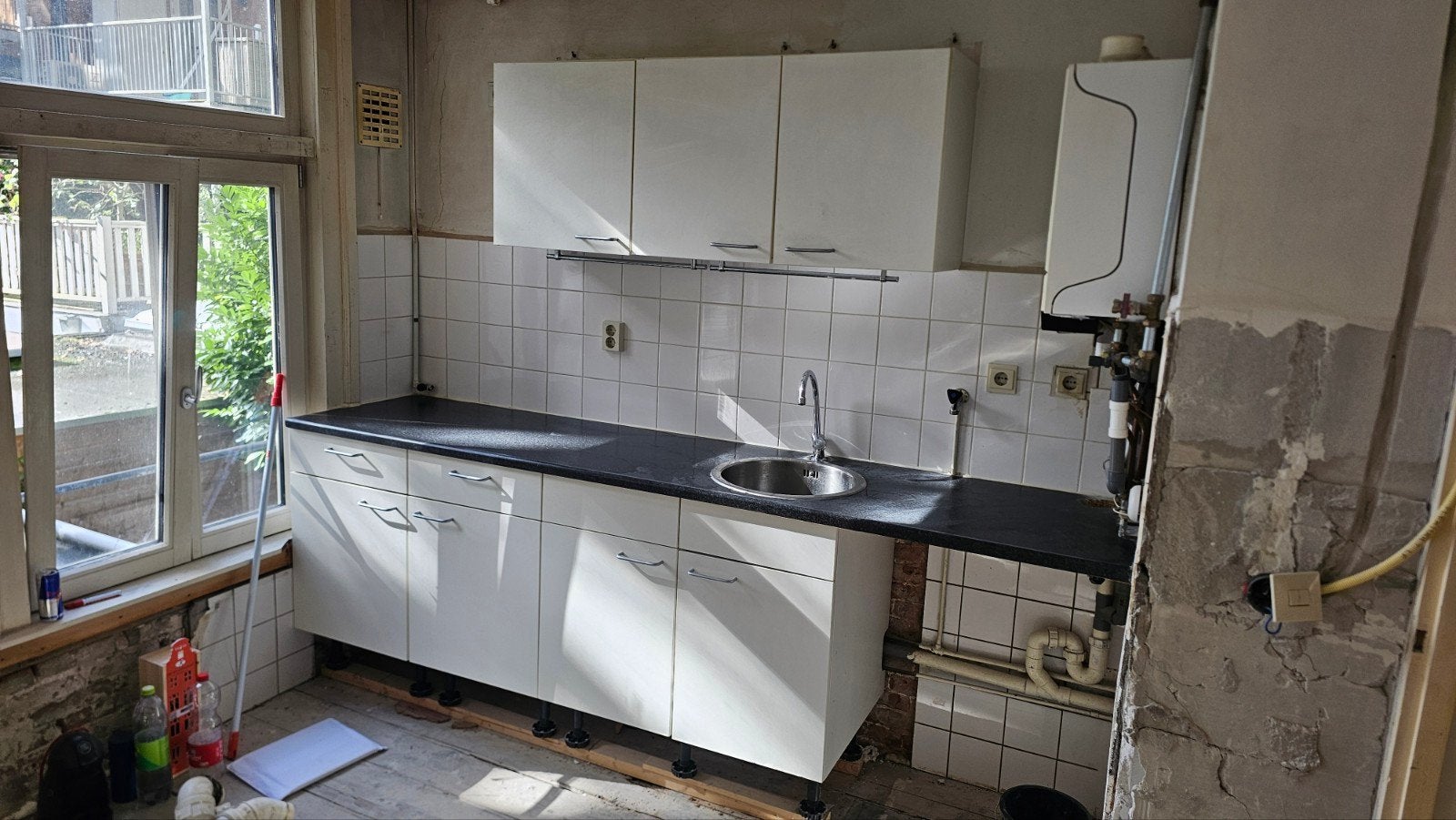 Nette witte keukenblok met bovenkasten, Ophalen, Gebruikt, Wit, 200 cm of meer