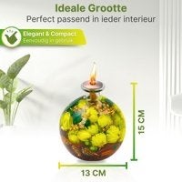 Unieke Glazen Olielamp met Gedroogde Bloemen - Groen & Goud, Groen, Bramengaard, Nieuw, Ophalen of Verzenden