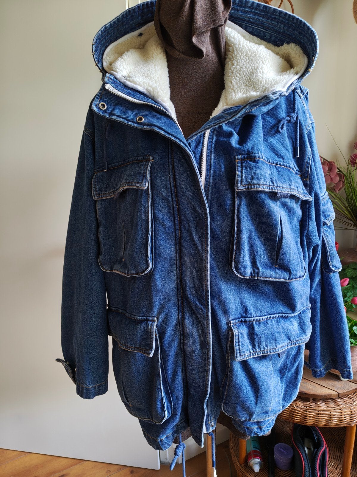 spijkerjas jas gevoerd met fluffy binnenjas l xl, Kleding | Dames, Ophalen of Verzenden, Zo goed als nieuw, Maat 46/48 (XL) of groter