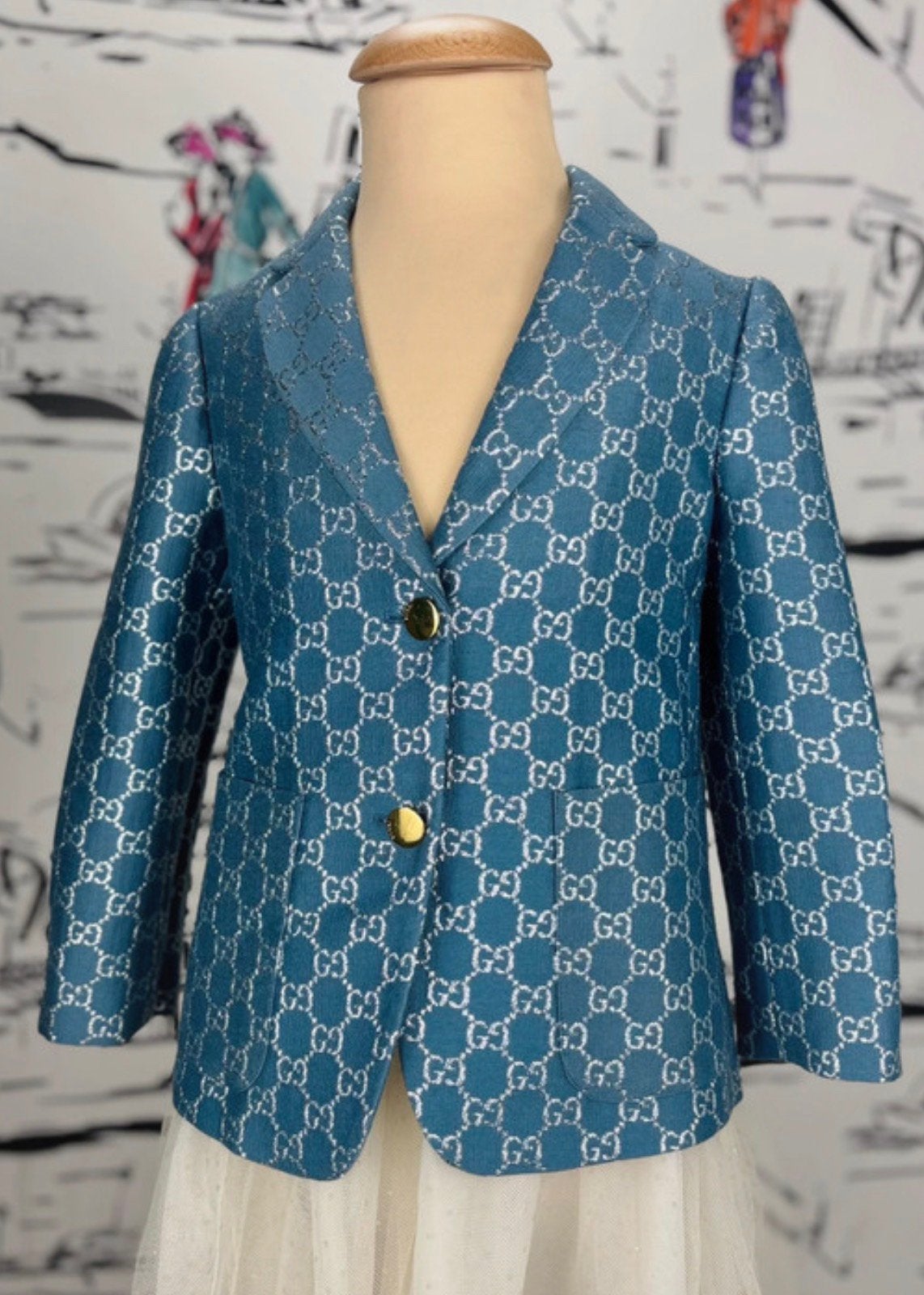 Gucci GG wol & zijde blazer jas en broek maat 6 (1.900 euro), Meisje, Gucci EU, Zo goed als nieuw, Gucci