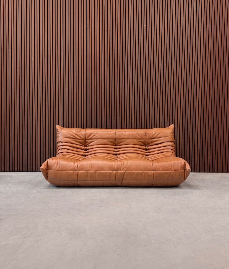 Ligne Roset Togo Large Settee driezits | Cognac Leder (Sale), Ophalen of Verzenden