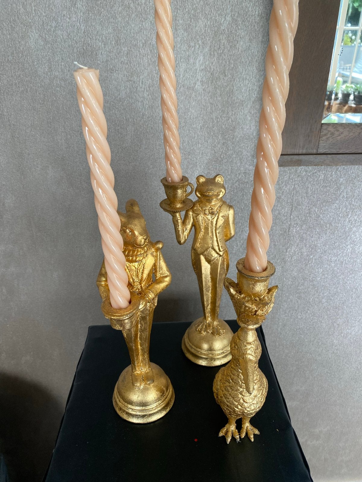 Set van 3 gouden kandelaars in dierenvorm, Ophalen of Verzenden, Goud