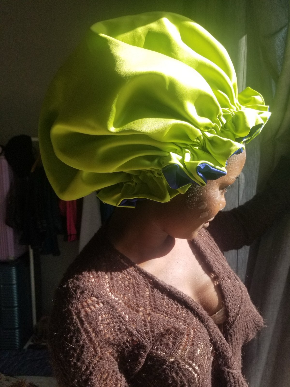 Omkeerbare Scrunchie Slaapmuts - Groen/Blauw, Ophalen of Verzenden, Nieuw, One size fits all, Hoed