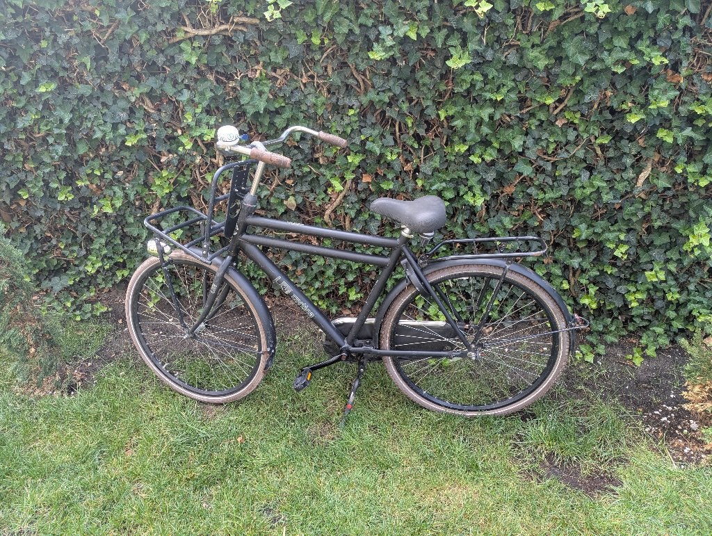 Cortina U4 matzwart transportfiets, verlichting, bel en slot, Terugtraprem, Gebruikt, Cortina, Ophalen