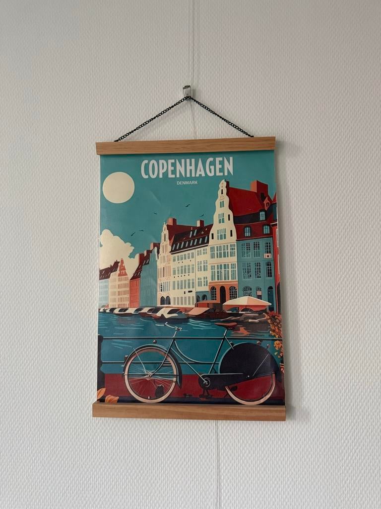 Kopenhagen Denemarken Poster - Stadsgezicht met Fiets, Huis en Inrichting, Woonaccessoires | Wanddecoraties, Zo goed als nieuw