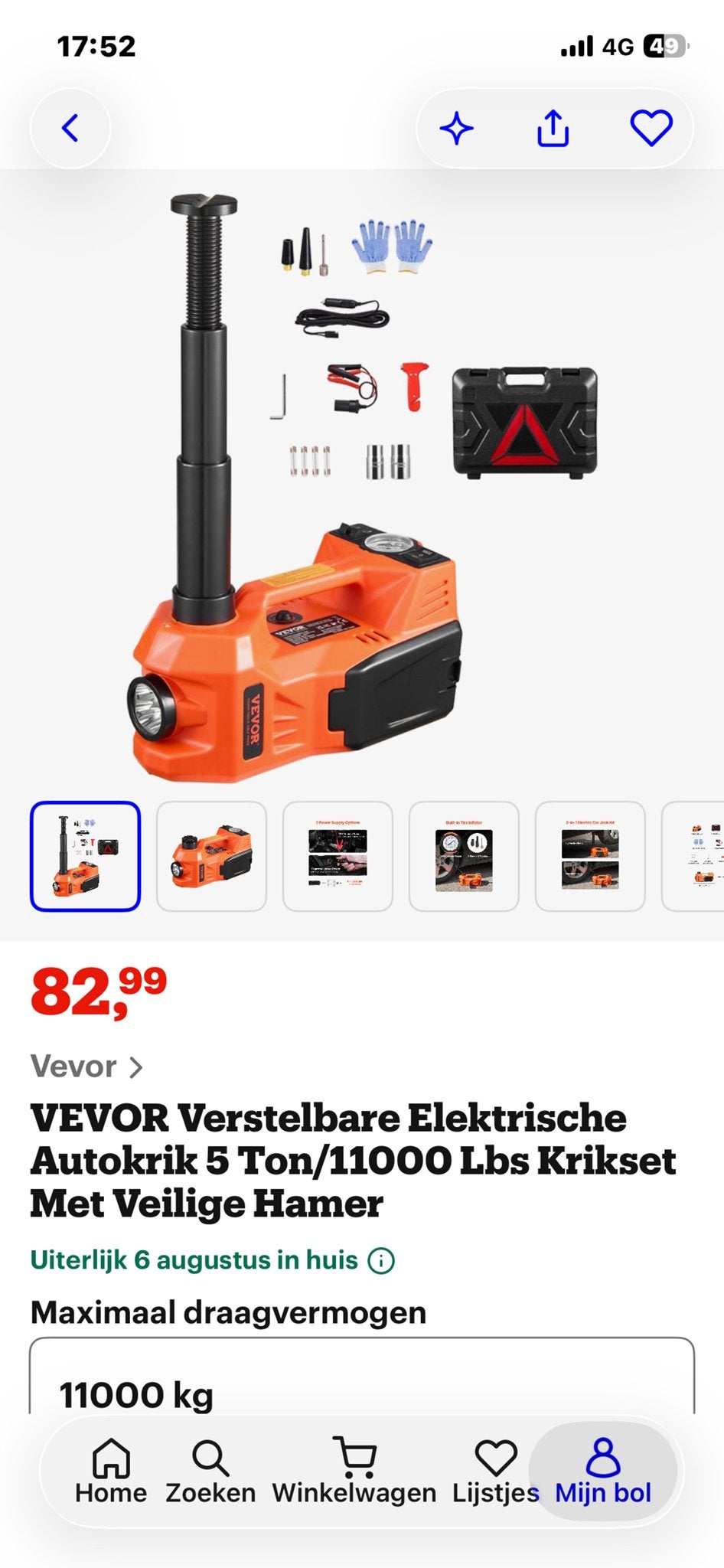 VEVOR Verstelbare Elektrische Autokrik 5 Ton Krikset, Auto diversen, Krikken, Ophalen of Verzenden, Nieuw, Elektrisch, Potkrik