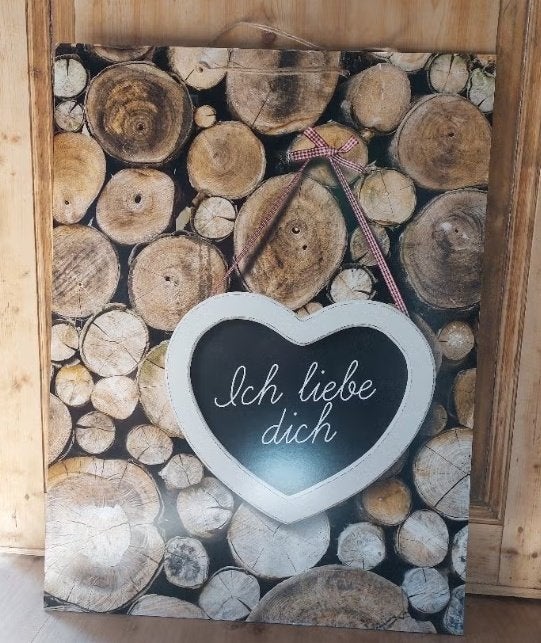 Wandbord Oostenrijk Oktoberfeest boomstammen Ich liebe Dich, Ophalen, 80 cm, Nieuw, Wandbord of Wandpaneel