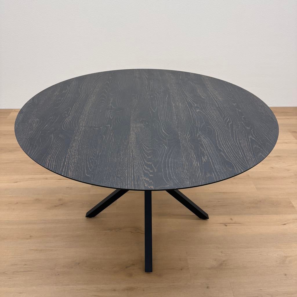 Ronde eettafel HPL donker eiken 130cm - Direct Leverbaar, Rond, Ophalen of Verzenden, Zo goed als nieuw, Info@betaalbaar-design.nl