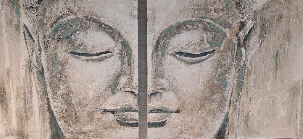 Tweeluik Buddha groot - 2 x 1 mtr, Ophalen, 125 cm of meer, Zo goed als nieuw, Schilderij